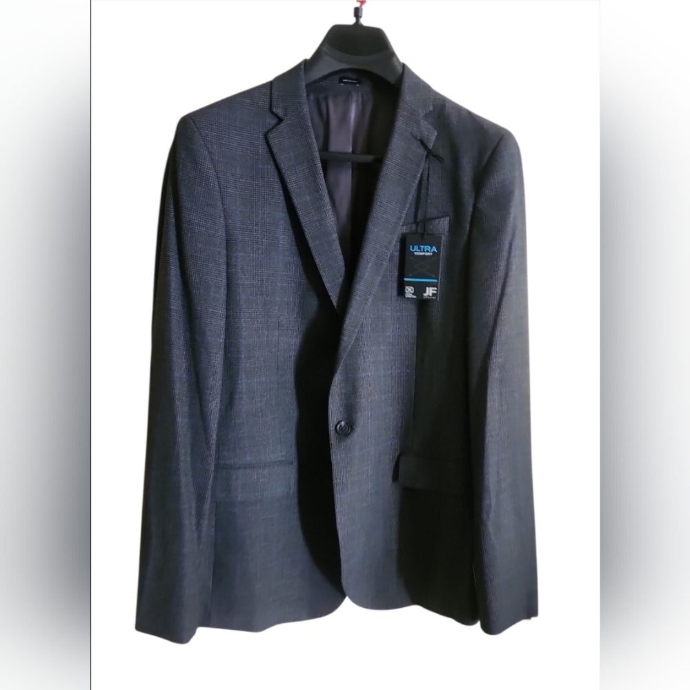 JF J Ferrar Ultra Comfort Slim Fit Suit Jacket Sz 42 Long Dk Char Glen NWT!